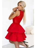 200-11 CHARLOTTE exkluzivní rozšířené šaty s krajkovým výstřihem - červené 200-11 CHARLOTTE exkluzivní rozšířené šaty s krajkovým výstřihem - červené