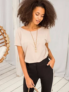 Základní tričko s výstřihem na zádech Feel Good beige (4662-27)