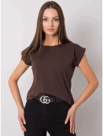 Tmavě hnědé bavlněné dámské tričko T-shirt s ohrnutými rukávky Feel Good (4833.24P)