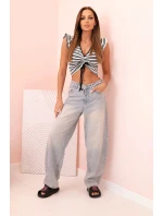 Dámská pruhovaná blůza s nařasením a volánkem černá