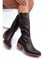 Kožené kozačky s mřížkovým vzorem černé Sierra