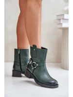 Zazoo 60480 Kožené Boty Na Nízkém Podpatku Zateplené Tmavě Zelené