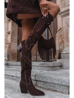 Dámské Kožené Koby Jočky S Dekorací Na Sloupku Čokoládové Darella