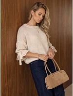 Dámský svetr oversize v barvě ecru FashionStreet MY2568 Dámský svetr oversize v barvě ecru FashionStreet MY2568