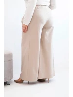 Dámské kalhoty Plus Size se širokými nohavicemi a plizováním tmavě béžové