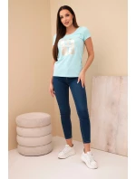 Dámské bavlněné tričko s potiskem CHIC mentolová