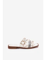 Ozdobené dámské sandály na plochém podpatku s pásky a sponou bílé Manitte Ozdobené dámské sandály na plochém podpatku s pásky a sponou bílé Manitte