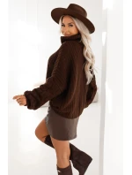 650-1 Teplý rolák oversize s širokými rukávy - čokoládový