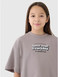 Dívčí oversize crop top s potiskem 4F 4FJRSS25TTSHF2587-83S