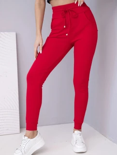 Dámské teplákové kalhoty s vysokým pasem a šňůrkou červené