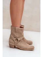 Boty z přírodní semišové kůže na podpatku Jasnobežové Zazoo 3444/2