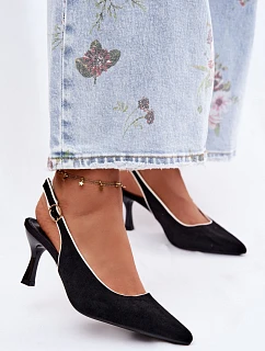 Dámské sandály na podpatku s lemovkou Černé Relmira