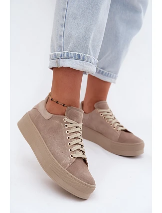 Dámské kožené semišové tenisky na platformě Zazoo N408S7 Béžové