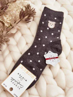 Dámské zateplené ponožky s puntíky a medvídky, tmavě šedé