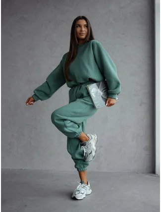 Zelený dámský bavlněný teplákový komplet s krátkou mikinou (82160) Zelený dámský bavlněný teplákový komplet s krátkou mikinou (82160)