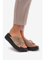 Dámské semišové sandály s přezkou na platformě béžové Zazoo 3019 Dámské semišové sandály s přezkou na platformě béžové Zazoo 3019