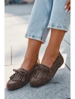 Dámské mokasyny s třásněmi a mašlí tmavě zelené Olivianne