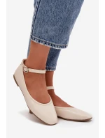 Dámské baleríny s páskem a přezkou Janelor – béžové
