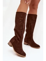 Dámské perforované kozačky na podpatku Helinna – čokoládová