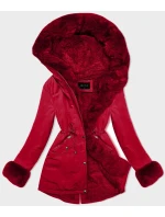 Červená krátká zimní bunda parka s kožešinovou podšívkou (16M9062-270)
