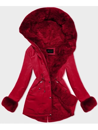 Červená krátká zimní bunda parka s kožešinovou podšívkou (16M9062-270)