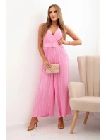 Plisovaná viskózová kombinéza světle růžová