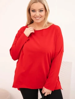 Dámská blůza Plus Size asymetrická s dlouhým rukávem červená