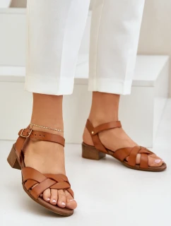 Kožené Sandály Na Jemném Podpatku Hnědé Zazoo 40372