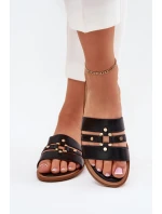 Ploché dámské sandály se zlatým detailem černé Noroti Ploché dámské sandály se zlatým detailem černé Noroti