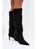 Ženské Kozačky Na Podpatku Vyhřívané S Eko Semišem Černé Arelisse