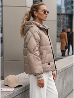 Dámská prošívaná bunda s kapucí, béžová, FashionStreet TY5762 Dámská prošívaná bunda s kapucí, béžová, FashionStreet TY5762