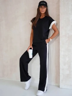 Černý dámský sportovní komplet s kontrastními vsadkami (VE99)