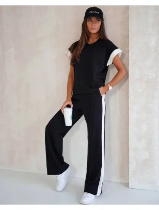 Černý dámský sportovní komplet s kontrastními vsadkami (VE99)