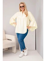 Dámská viskózová halenka Plus Size s volánovým rukávem a výstřihem do V žlutá Dámská viskózová halenka Plus Size s volánovým rukávem a výstřihem do V žlutá