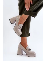 Lakové dámské polobotky na podpatku šedé D&A MR38-906