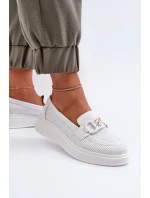 Dámské kožené mokasíny na platformě bílé S.Barski LR720