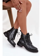 Lakované kožené dámské kotníkové boty na klínu D&A LZ52-954 tmavě modré