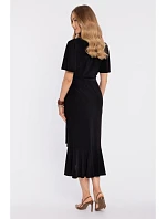 M912 Zavinovací midi šaty s volánem a řasením - černé