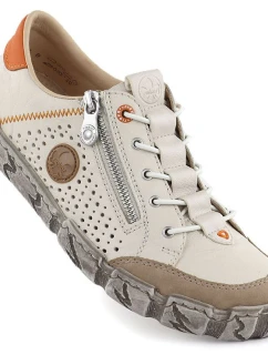 Béžová kožená prolamovaná dámská polobotka Rieker L0355-61