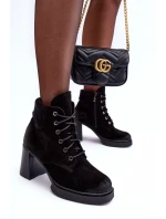 Šněrovací Zimní Boty Na Podpatku Černé Flomes