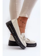 Dámské kožené mokasíny na platformě béžové Assetnima