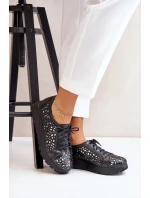 Zazoo 2973 Kožené Polobotky Na Platformě S Děrováním Černé