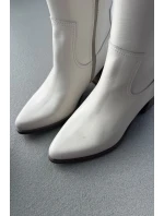 Kožené Holinky Před Kolena Na Podpatku Bílé Zazoo 3675