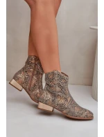 Dámské Botky S Výřezem Na Nízkém Podpatku Ozdobené Zvířecím Vzorem Zlaté Neliawen