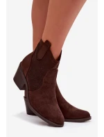 Dámské perforované kotníkové boty na podpatku S.Barski HY61-8013 Čokoládové