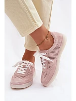 Kožené semišové dámské tenisky s dírkami Růžové Almora