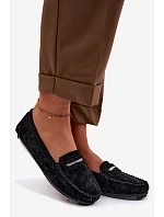 Dámské ploché mokasíny z přírodního semiše LR61-7029 Černé