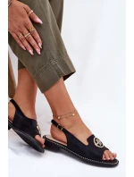 Dámské Sandály Na Plochém Podpatku S Ozdobou S.Barski KV51-002 Černé