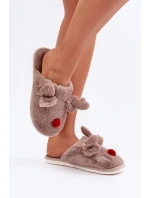 Futrzane Dámské Pantofle S Motivem Sobů Tmavě Béžové Sennalith