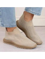 D&A W OLI257A béžová sportovní nazouvací obuv se zirkony